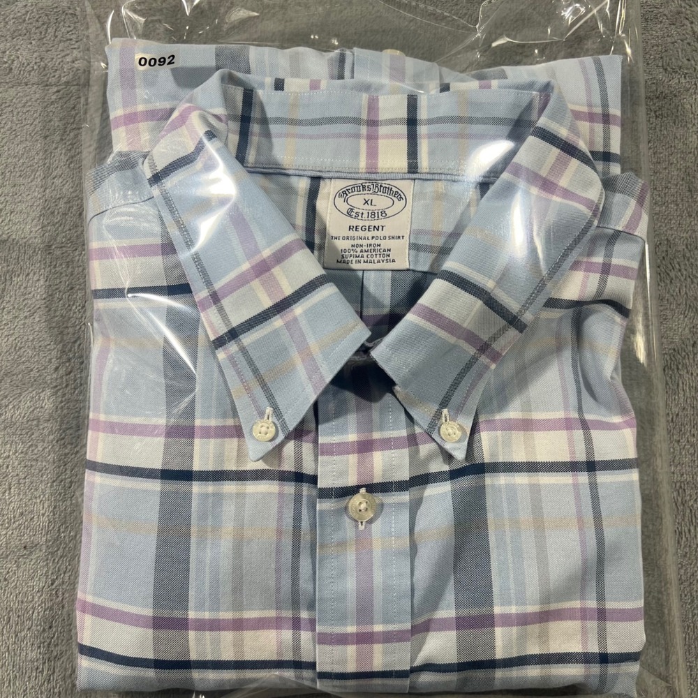 Brooks Brothers Regent Non-Iron Shirt Mens XL Blue Purple Plaid Supima Cotton - Picture 9 of 9